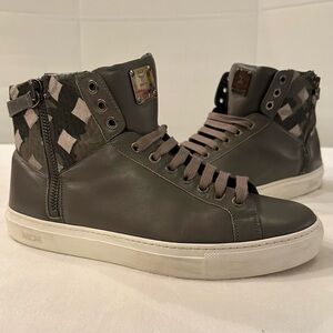 MCM High-Top Zip Turnlock Sneakers Sz 9 Mens Gray Leather Italy Shoes Casual